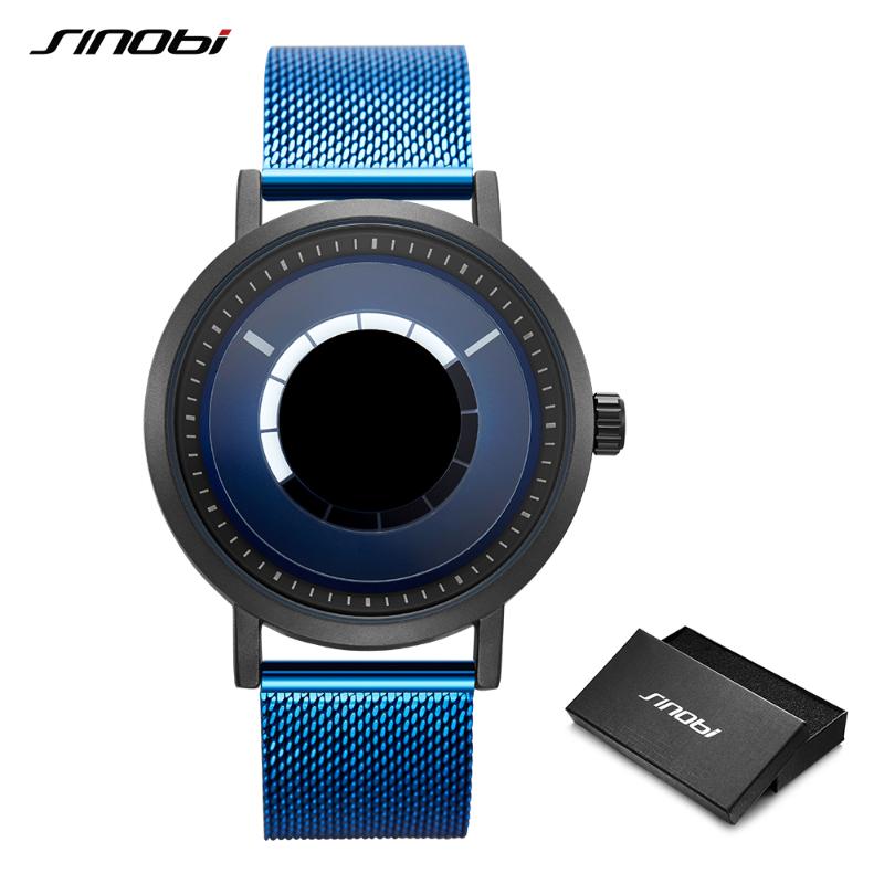 

Unique Rotate Creative Watch Men Man Steel Mesh Band Quartz Wristwatches Sports Casual Blue Watches Reloj Hombre, Silver