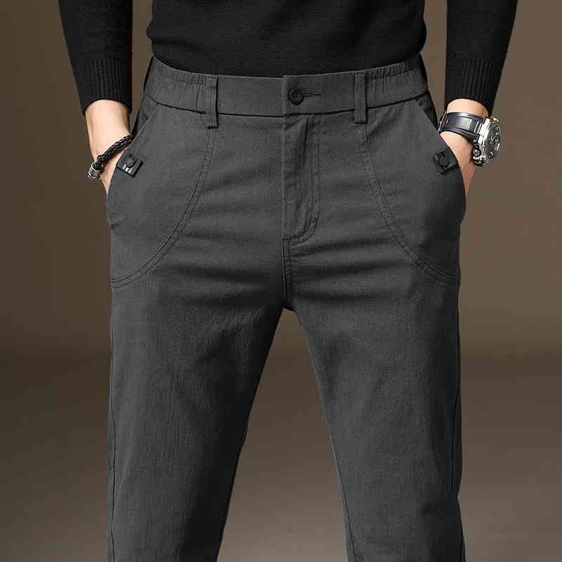 

Autumn new versatile business men's casual 2021 Korean slim fit solid color trousers cotton elastic pants, Black