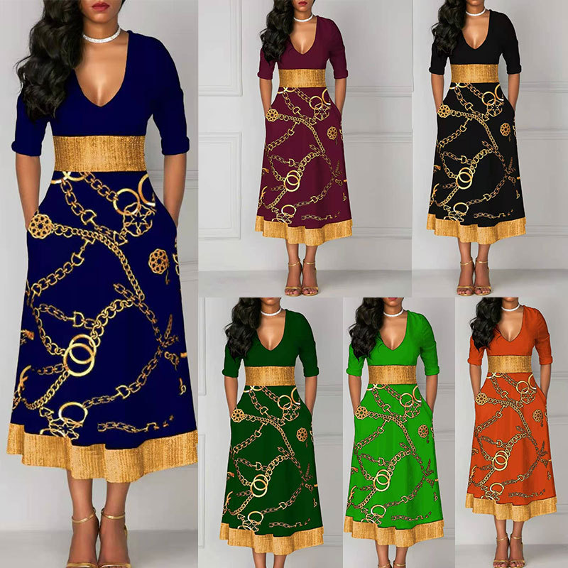 

Fashion Temperament Casual Dresses Long-sleeved Print Dress Girl, Black