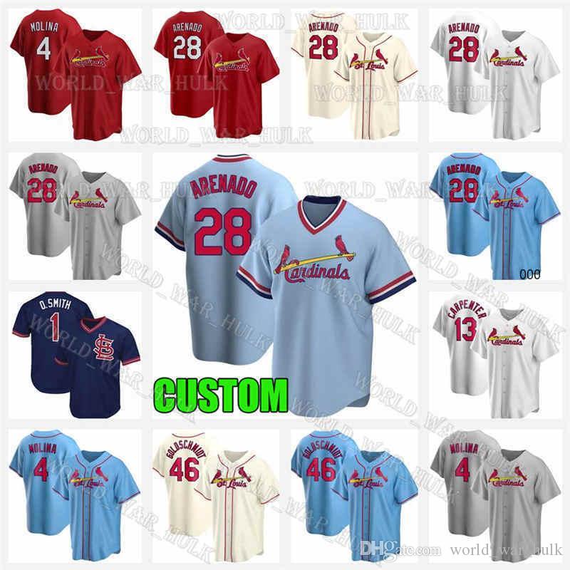 

St. Louis Cardinal Baseball Jerseys 28 Nolan Arenado Jersey 46 Paul Goldschmidt 4 Yadier Molina 1 Ozzie Smith 25 Dexter Fowler Custom, Blue;black
