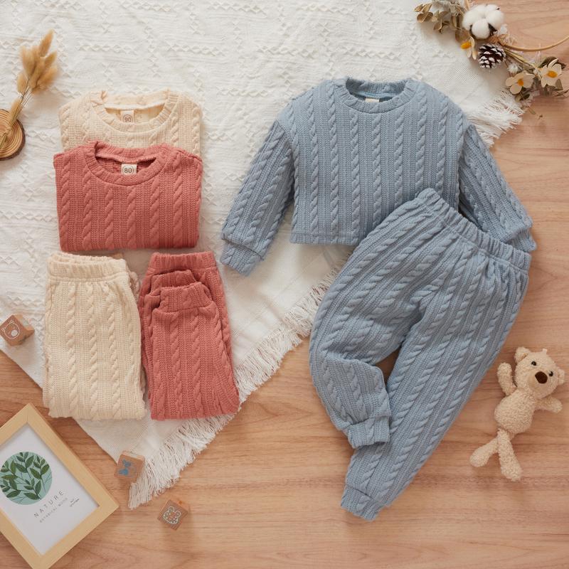 

Clothing Sets Toddler Baby Girls 2pcs Knitted Sweater Set Infant Kids Long Sleeve Pullovers + Pants Trousers Children Winter Outfits, Gray