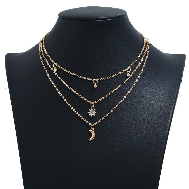 

Pendant Necklaces Rhinestone Stars Layered Necklace Gold Color Temperament Fashion Simple Moon All-match 2021