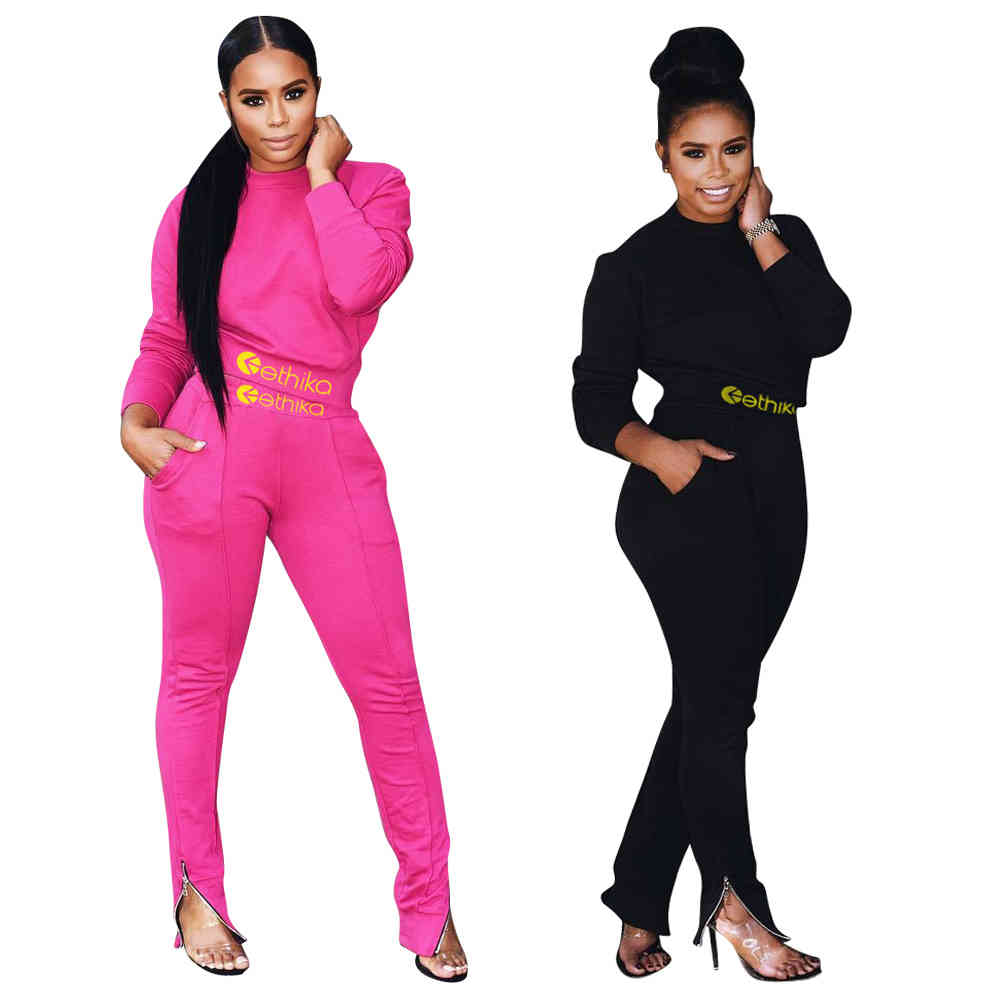 Pants Ethika women tracksuit Two Piece Women's Letter t shirt and Long Pant Jogger Outfit Set Casual Suit Female Suits-image-689892735
