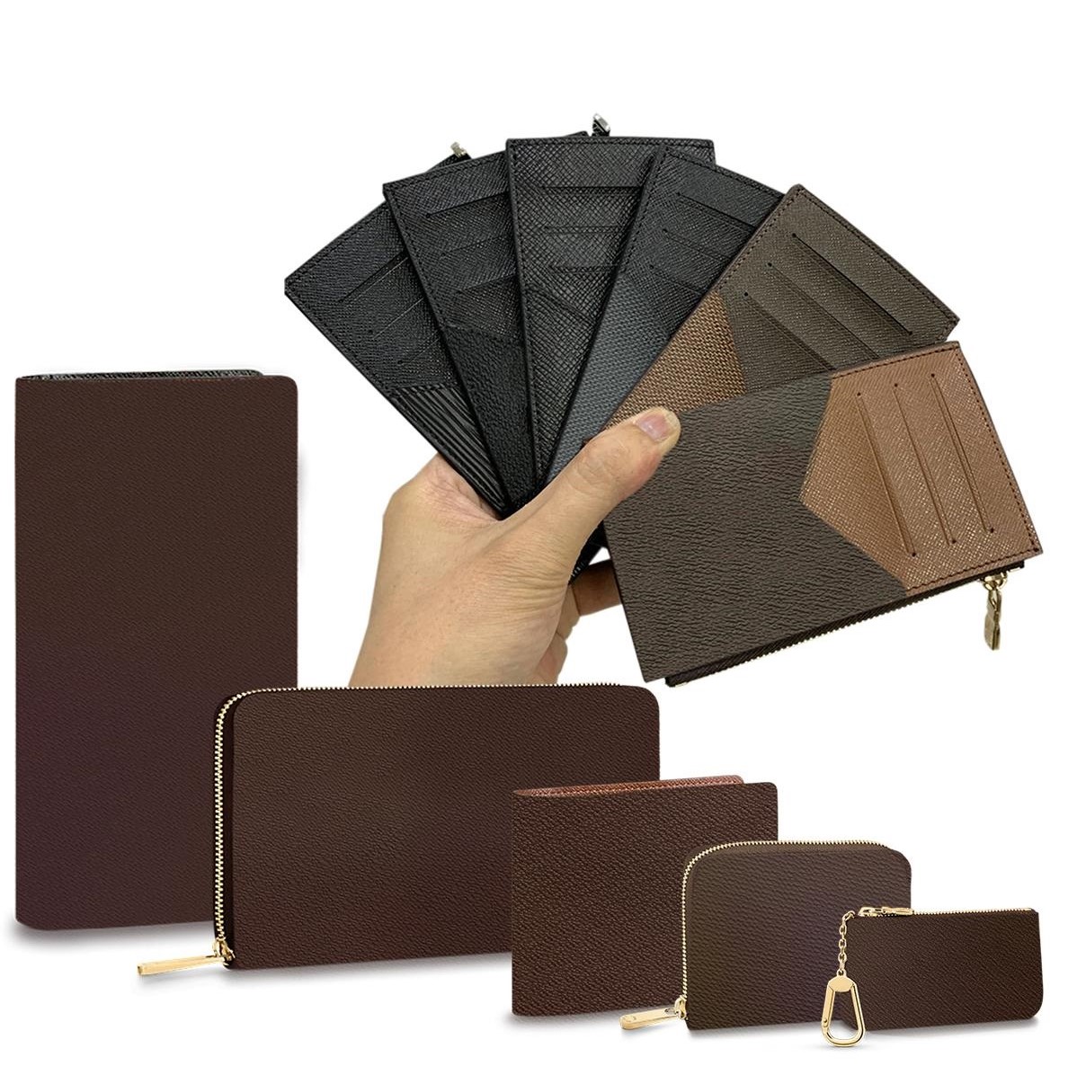 

Wallet High quality men's and women's wallets long short single zipper embossed leather Purse with box card 26 colors, Red;black
