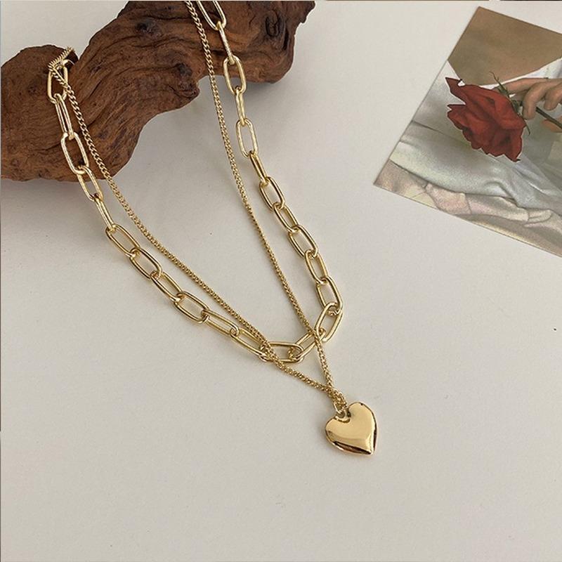 

Pendant Necklaces KAPLAN CENTER Fashion Multi Layer Pendants For Women Gold Metal Heart Necklace Design Jewelry Gift, Silver