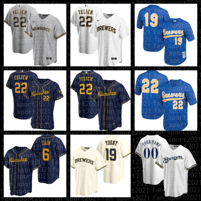 

22 Christian Yelich Jerseys Milwaukee 6 Lorenzo Cain Brewers Baseball Brandon Woodruff Josh Hader Omar Narvaez Keston Hiura Custom Luis Uria, Blue;black