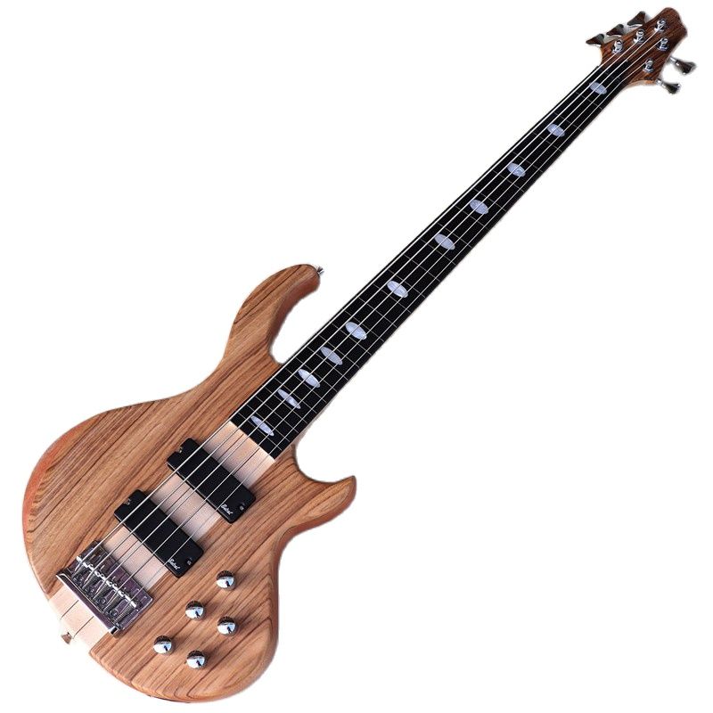 

5 string electric bass guitar fretless neck through active Mahogany top solid okoume wood body bass guitar with fret line