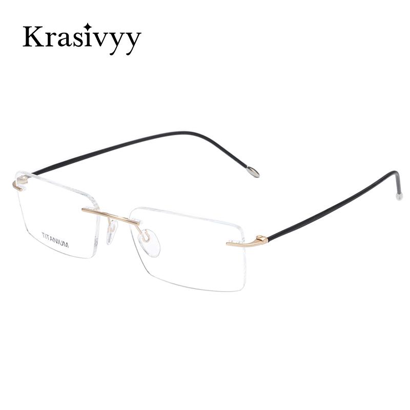 

Fashion Sunglasses Frames Krasivyy Rimless Glasses Frame Men Pure Titanium Ultralight Optical Prescription Eyeglasses Screwless Square Eyewe
