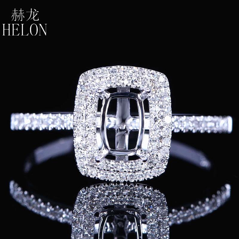

Cluster Rings HELON 4X6mm Cushion Cut Solid 14K White Gold AU585 Pave Natural Diamond Engagement Wedding Ring Two Semi Mount