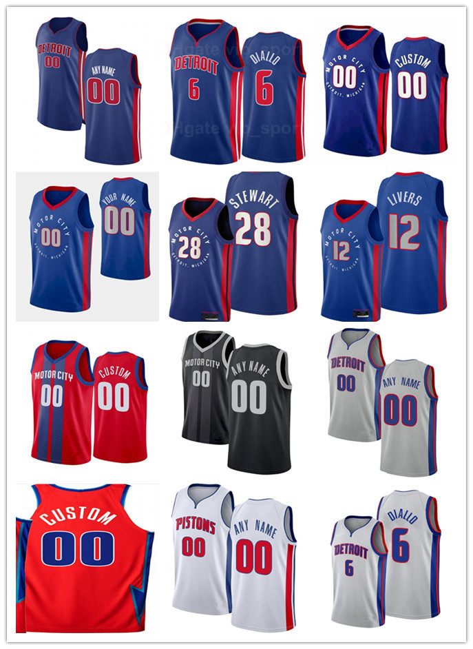 

75th Mens Women Youth Detroit''Pistons''18 Cory Joseph 38 Saben Lee 12 Isaiah Livers 28 Isaiah Stewart Custom Basketball Jersey, Color