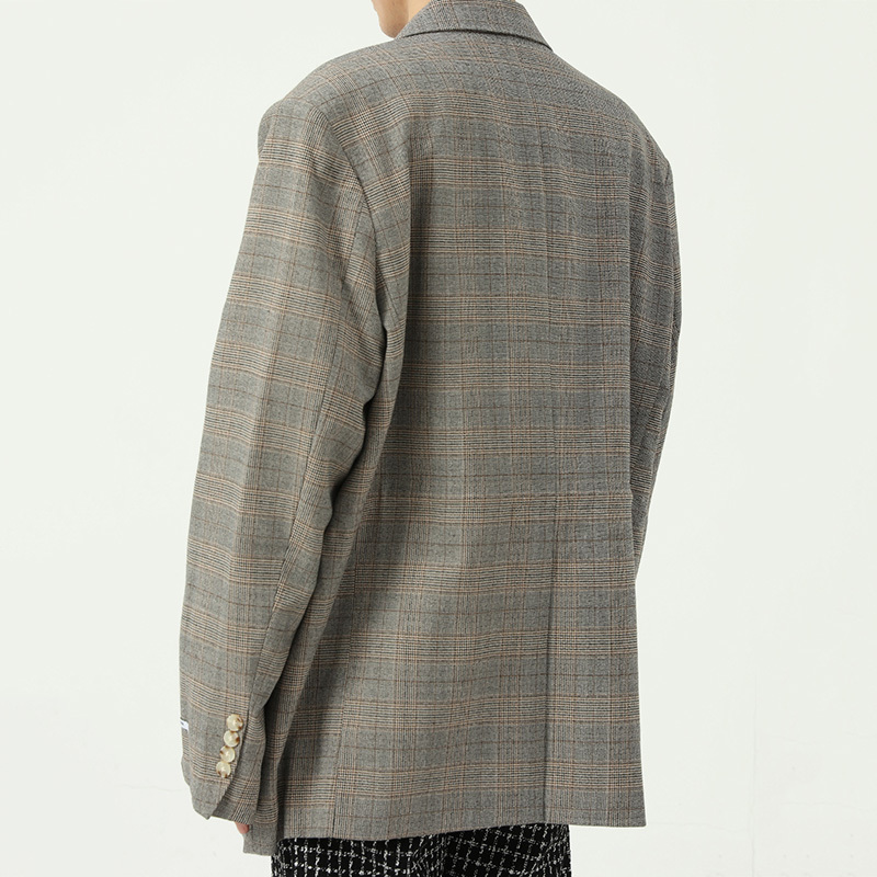 

High Quality Men's Design Blazer Autumn New Korean Trend Plaid Splicing Contrast Color Suit Coat 2021 Loose Jacket 9Y9145, White;black