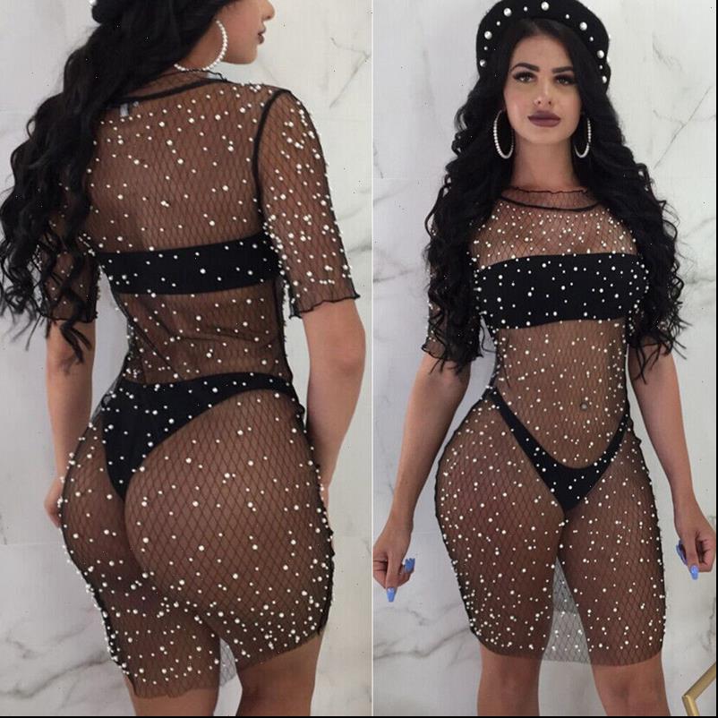 

women dresses glitter sequins mesh bikini cover up summer beach dress lace crochet o neck, Black;gray