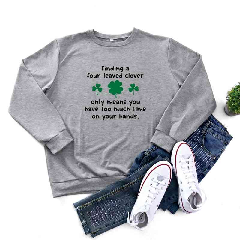 

St. Patrick' day letter clover casual round neck sweater women' wear, Yellow