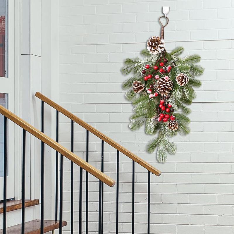 

Christmas Decorations Artificial Swag Classic Teardrop Wreath Front Door With Berries Pine Cones For Holiday Wall Decor