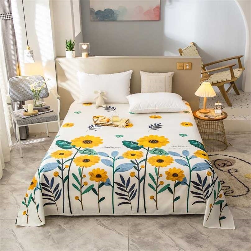 

Bonenjoy Pure Cotton Top Sheet Queen King Size Flower Pattern Bed Cover For Double Plain Dyed Flat Sheets(No Pillowcase 211110, Konglongbaobei