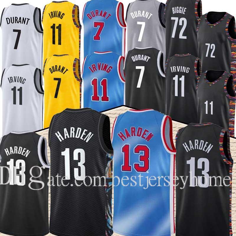 

Men Kevin #7 Durant Brooklyns #13 Harden Jersey Kyrie 11 Basketball Irving Jersey Black 2021 City Blue Uniform New Season basketball jesreys, Black;red