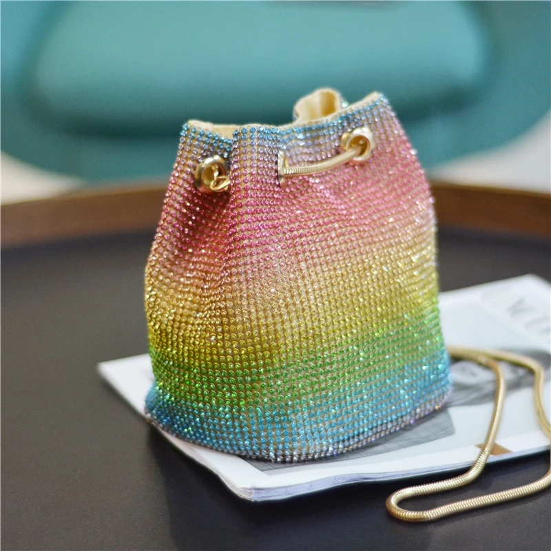 

Rainbow Diamond Handbags and Women Mini Chain Shoulder Purses Crystal Clutch Evening Bags Rhinestone Party Crossbody Bag
