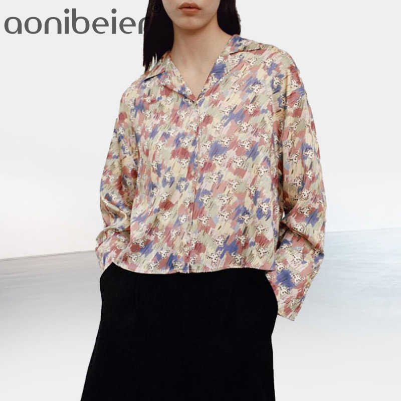 

Women Shirts Blue Animal Print Cropped Woman Blouse Spring Casual Long Sleeve Large Size Blouses Female Tunic 210604