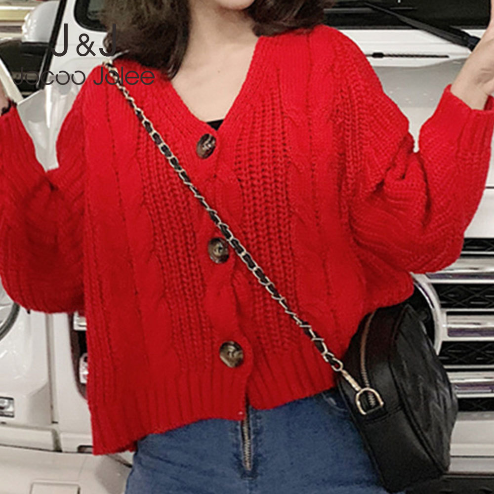 

Jocoo Jolee Vintage Solid Coarse Twist Loose Sweater Korean Knitted Sweater Cardigans Harajuku Single Breaster Knit Coat Outwear 210518, Yellow