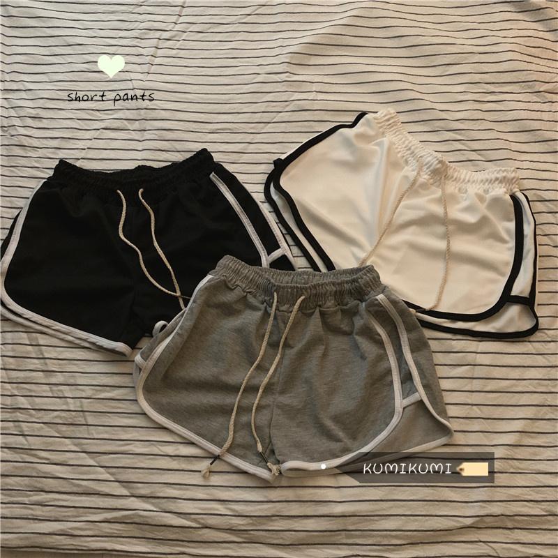 

Women' Shorts 2021 Summer Simple And Versatile Elastic Waist Lace Up Home Pants Split Stripe Sports Student, Black
