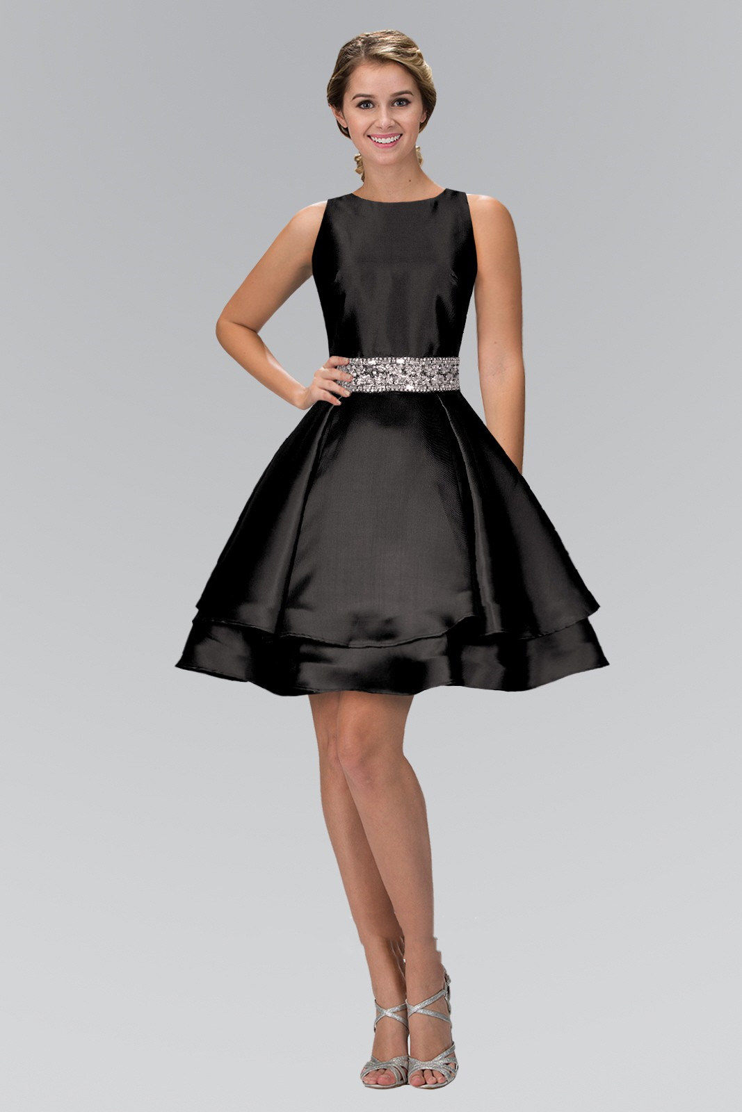 

Little Black Satin Short Homecoming Dresses Silver Beaded Sash Criss Cross Sexy Back Cocktail Party Gowns A Line Girls' Sexy Club Wear, Red