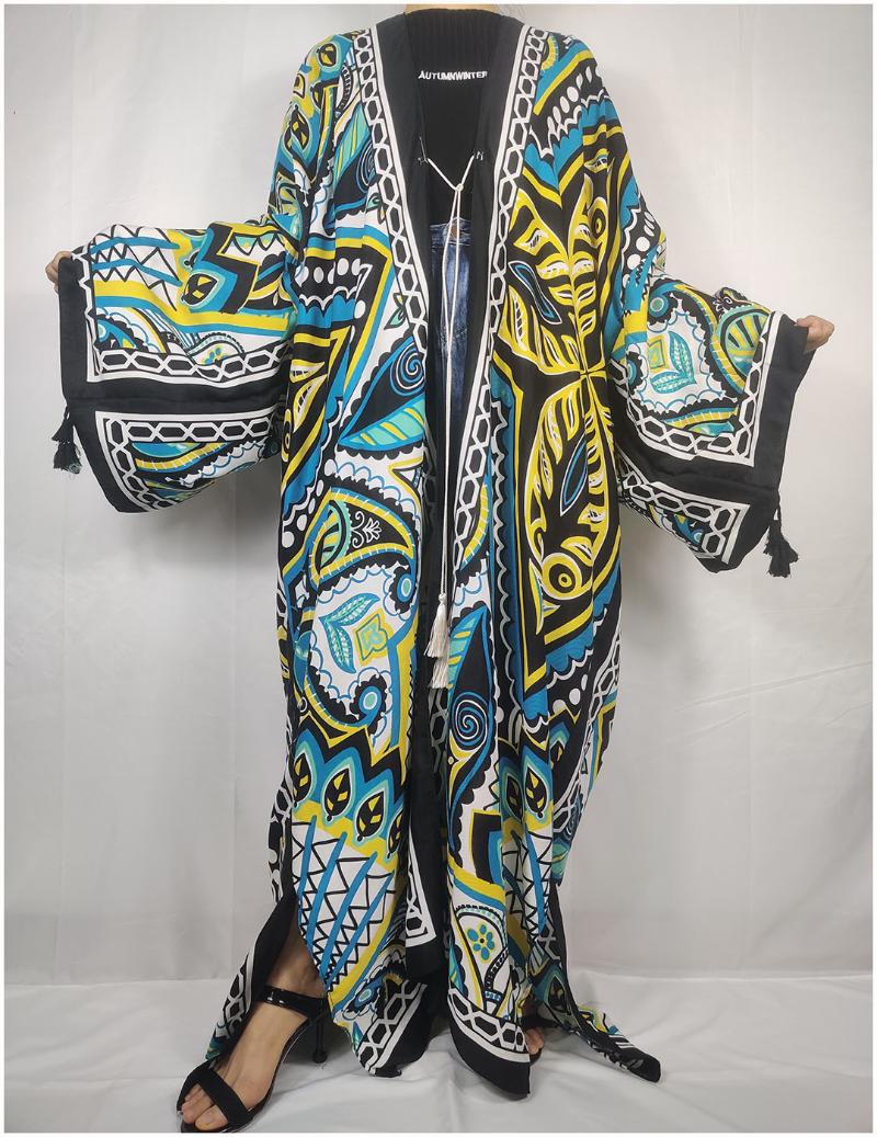 

Ethnic Clothing Middle East 2021 Autumn Summer Cotton Cardigan For Women Oversize Bohemian Muslim Ramdan Beach Kimonos Robe Lady