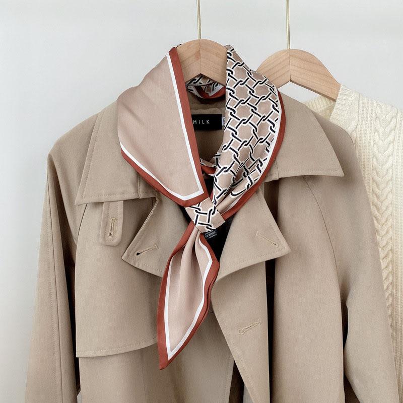 

Scarves 2022 Neck Tie Scarf Floral Long Skinny Women's Scraf Women Silk Hair Hand Bag Handle Scarfs For Ladies Handbag, Blue;gray