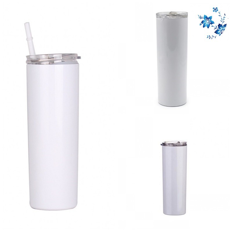 

20oz Stainless Steel Sublimation Blanks Tumbler traight Skinny Insulated Mugs Plastic Removable Straw Lids 600ml Cup Domestic Coffee N2