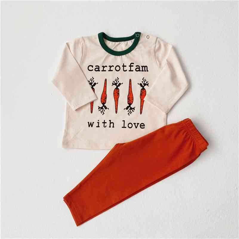 

Spring boys girls cute printed clothes sets 0-3 years kids cotton carrot T shirt and pants 2 pcs suits leisure wear 210708, Beige