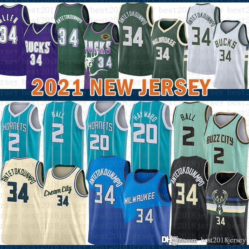 

2021 New Basketball Jersey Milwaukee Buck Mens Giannis 34 Antetokounmpo Ray Allen Mesh Retro LaMelo 2 Ball Gordon 20 Hayward Orange, Black;red