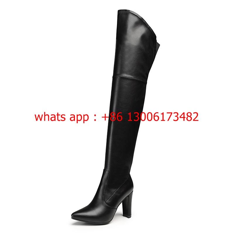 

Boots Real Video Woman Pointed Toe Chunky Heel Over The Knee Thick Knight Women Large Size, Black