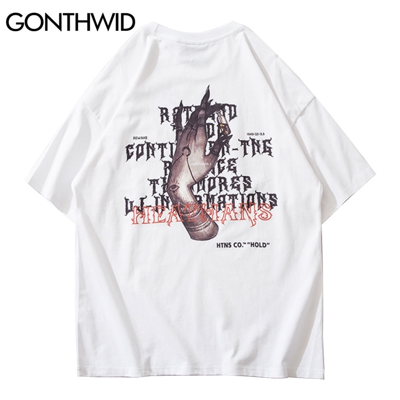 

T-Shirts Streetwear Hip Hop Men Summer Devil Hand Print Short Sleeve Tees Shirt Cotton Casual Harajuku Tshirt Tops Male 210602, Black