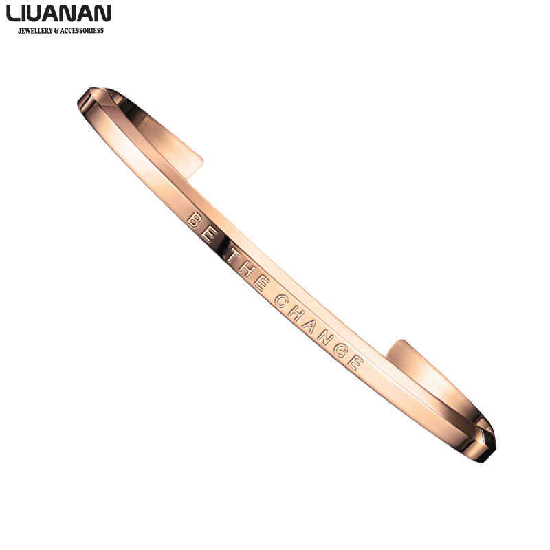 

4mm Cuff Bracelet Mantra Bracelet Stainless Steel "be the Change" Inspirational Bangle Bracelet for Women Q0719