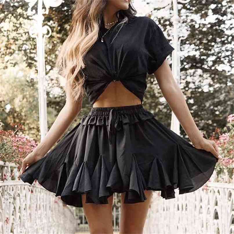 

BOHO INSPRIED flowy Angelic shorts women chiffon ruffle biker white elastic waist street style female 210722