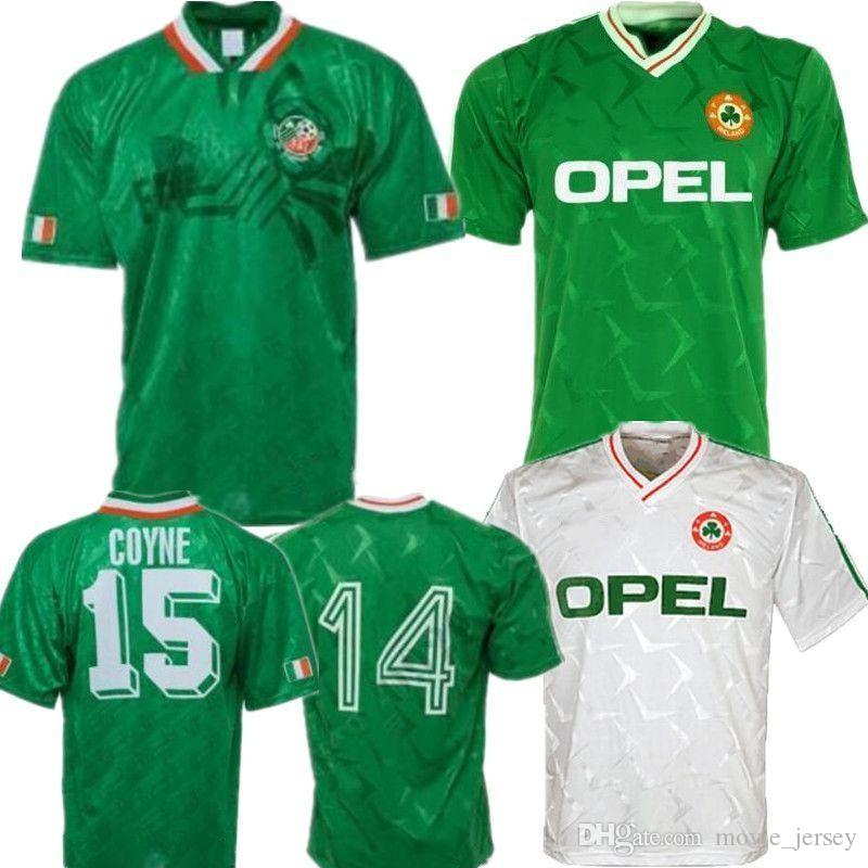 

1990 Ireland retro soccer jersey 1994 world cup Ireland home green Soccer Shirt National Team Customized Away white Football uniforms Sales, Black;yellow