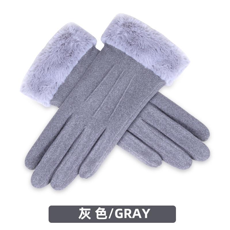 

Five Fingers Gloves 2022 Solid Woman Elegant Outdoor Glove Lady Suede Fabric Females Furry Warm Mittens Women Full Finger, Blue;gray