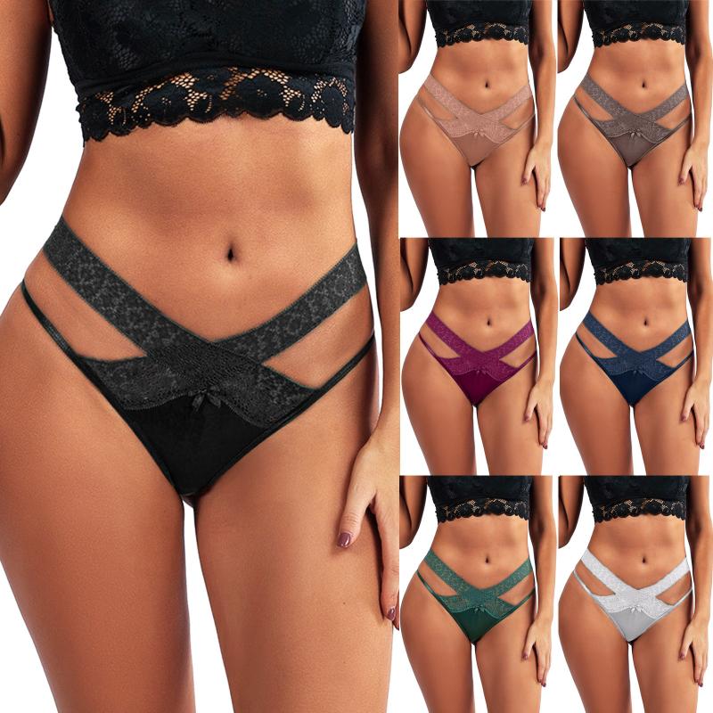 

Women's Panties Women Sexy Lace Lingerie Temptation High-waist Thong Underwear Breathable Soft Stretch Bikini Intimate, Black;pink