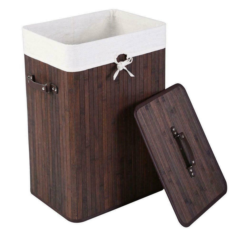 

Large Foldable Bamboo Laundry Bin Basket Hamper Linen Cloth Washing Box Lid