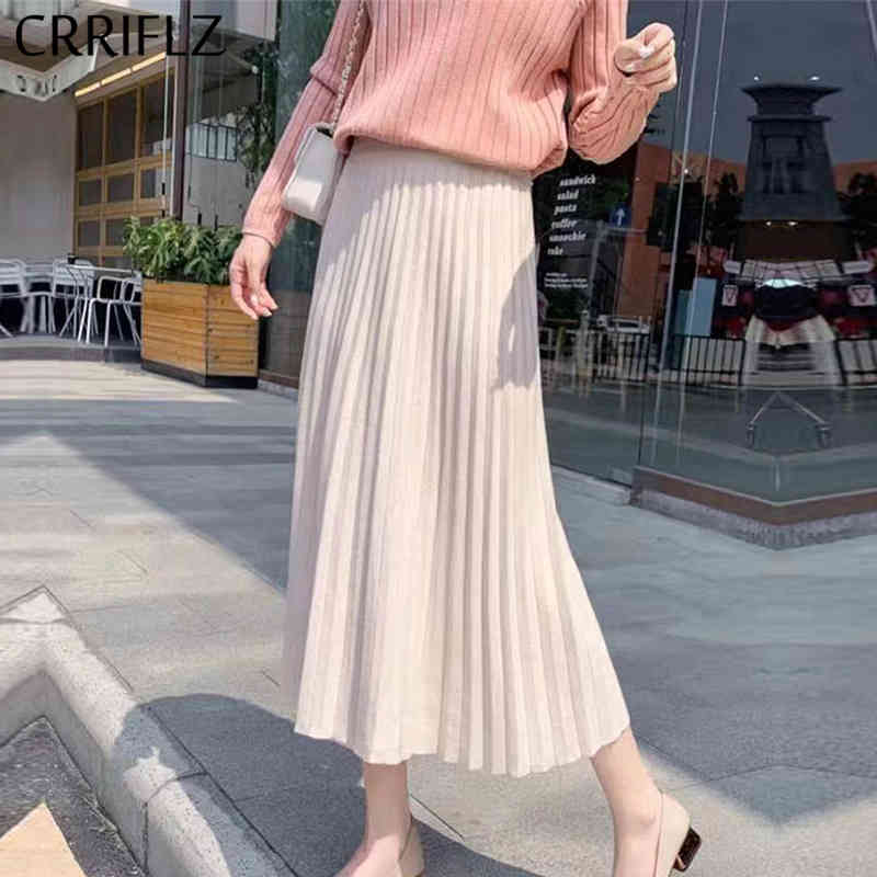 

Solid Elegant Pleated Skirt Women Casual High Wasit Midi Female Office Lady CRRIFLZ 210520, Burgundy