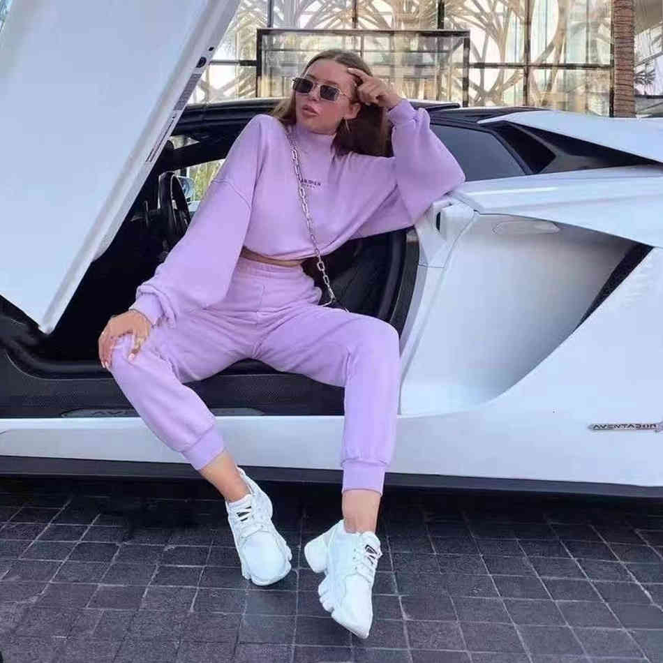 

women's two piece pants spring female sports 2 set of two high neck pieces long sleeve sweater letter + casual joint pants l8fv, White