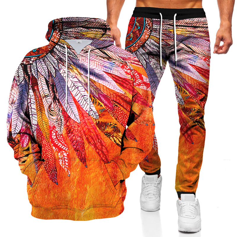 

Men's 3D Digital Printing Hooded Sweater Suit Color Series Couples Casual Baseball Suit, Gray