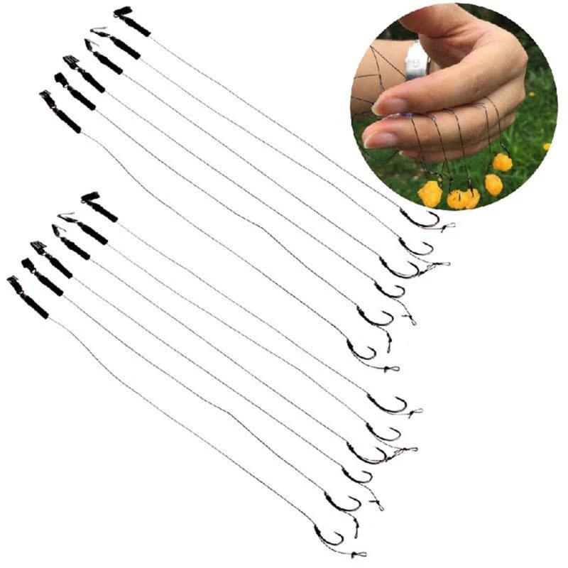 

6Pcs 12lb Fishing Hair Rigs Assorted Hand Tied Carp Barbless Hooks Size 6 8 10 Accessories Tackles