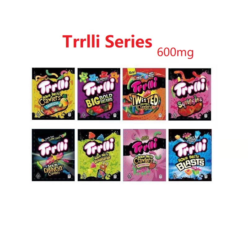 

Customized TRlli edibles Packaging Mylar Bag 710 Sours Edible Package For Original Watermellon Sharks Peach Gummi Packages Bags Gas Rufflez Head Zipper Lock