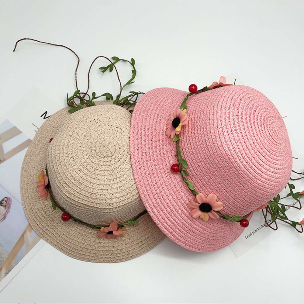 

Korean baby Sun Hat Flower straw hat summer beach fisherman's children's Beach, Yellow