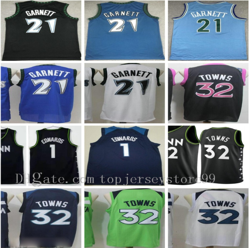 

Mens Basketball Jerseys Retro Vintage Classic Kevin 21 Garnett Jersey Black White Blue New City Karl-Anthony 32 Towns Anthony 1 Edwards 100% Stitched, 15