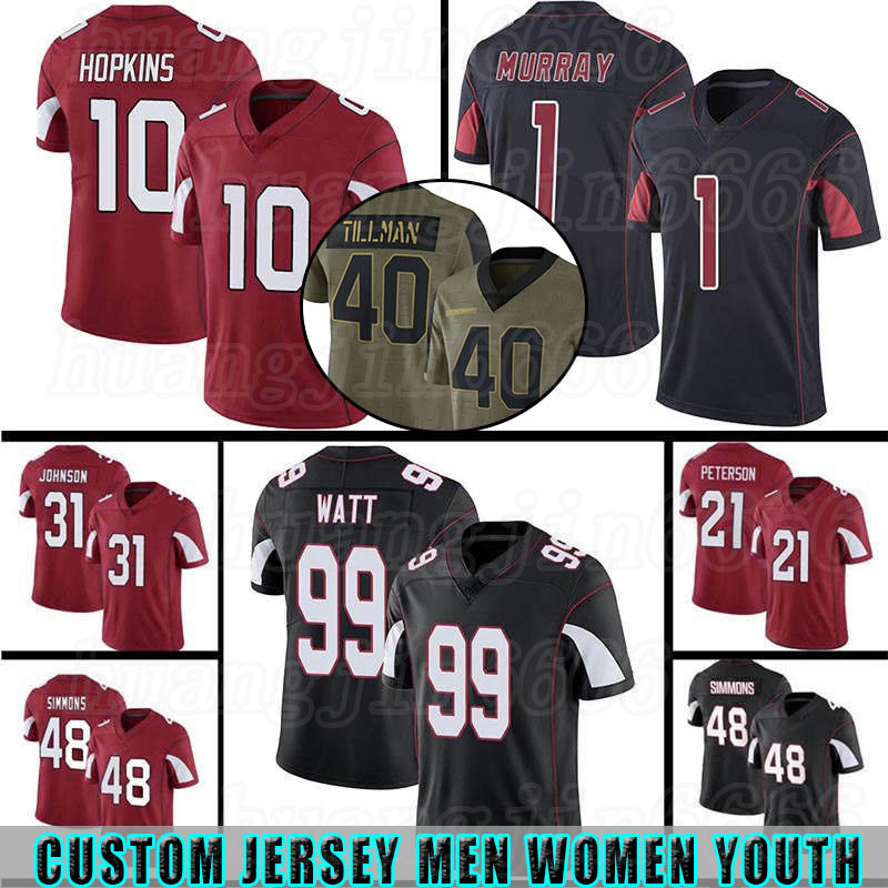 

99 J.J. Watt Custom 1 Kyler Murray Men 10 DeAndre Hopkins Youth Larry Fitzgerald Football Jersey Budda Baker Pat Tillman Zaven Collins Chandler Jones, Custom youth(hongque)