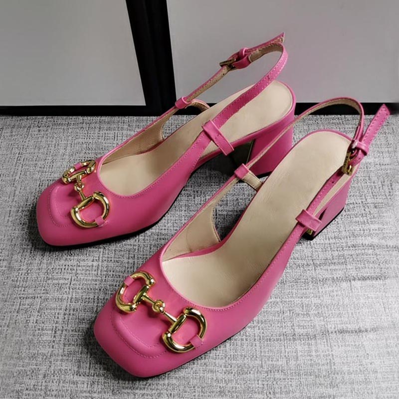 

Designer elegant high heels thick heel small fragrance summer sandals sexy fashion metal buckle women's bridal wedding office ladies shoes, Black