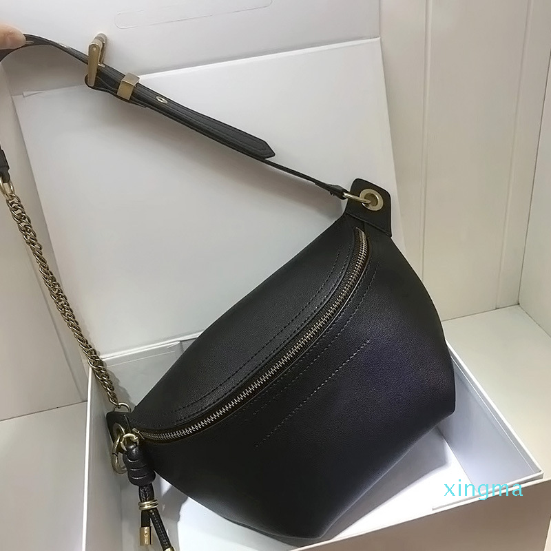 

women leather waist bag Chest bag top brands given designer shoulder bags fashion leisure women bags chain adjustable belt bag 2019, Black