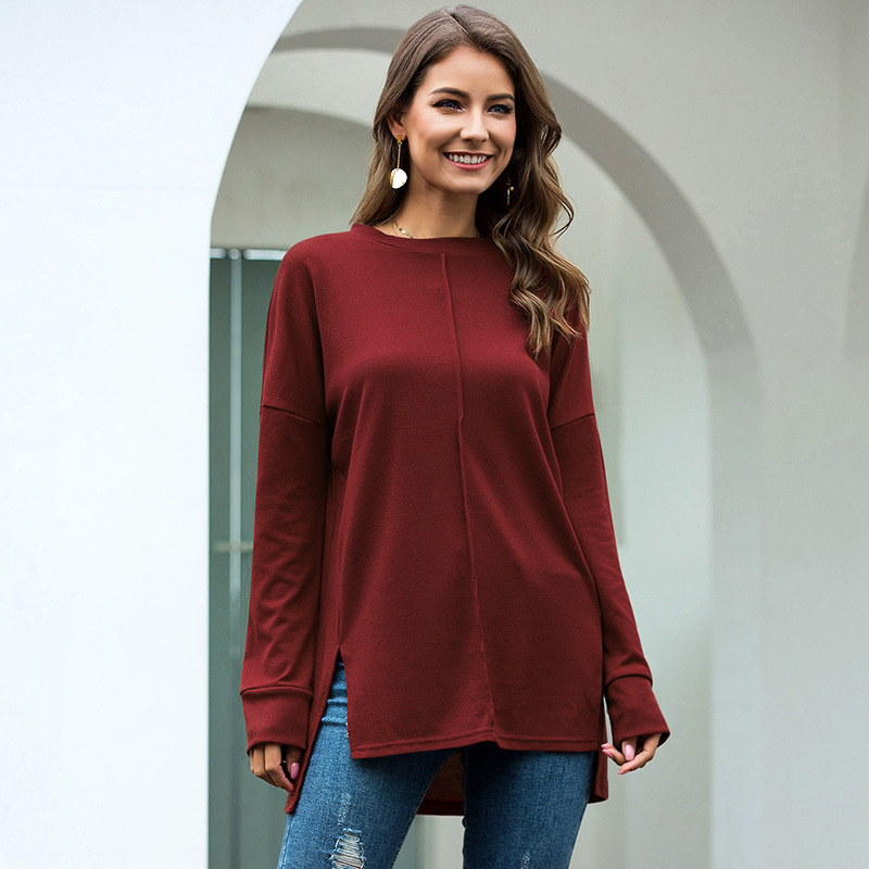 

Women T shirt for Spring Autumn Casual loose o-neck long sleeve thick t female Solid women tops  210524, White