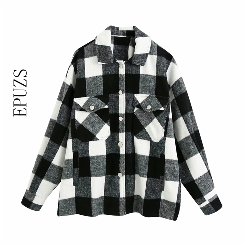 

Winter thick green Plaid jacket women winter coat Long Sleeve coats and s Oversized 210521, Red